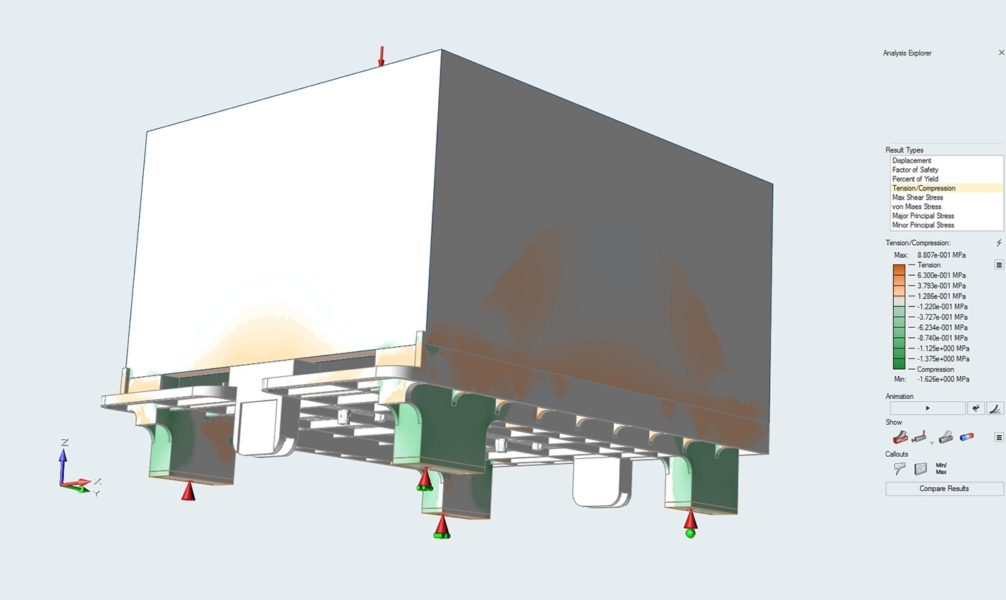 Tension and compression areas calculated with Altair Inspire for certain load cases.