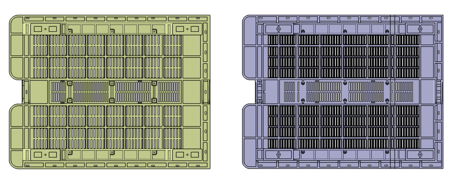 Geometry comparison before and after Optiphore’s intervention with 20 percent mass reduction.