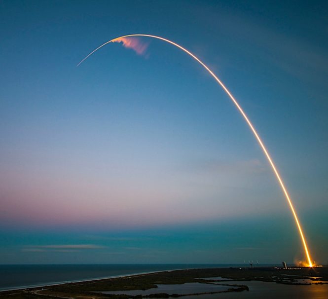 Aerospace industry rocket launch from Spaceport in French Guiana